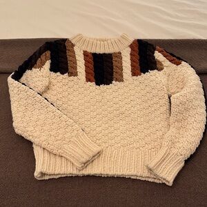 Sea New York Textured Knit Sweater in Cream and Brown Tones